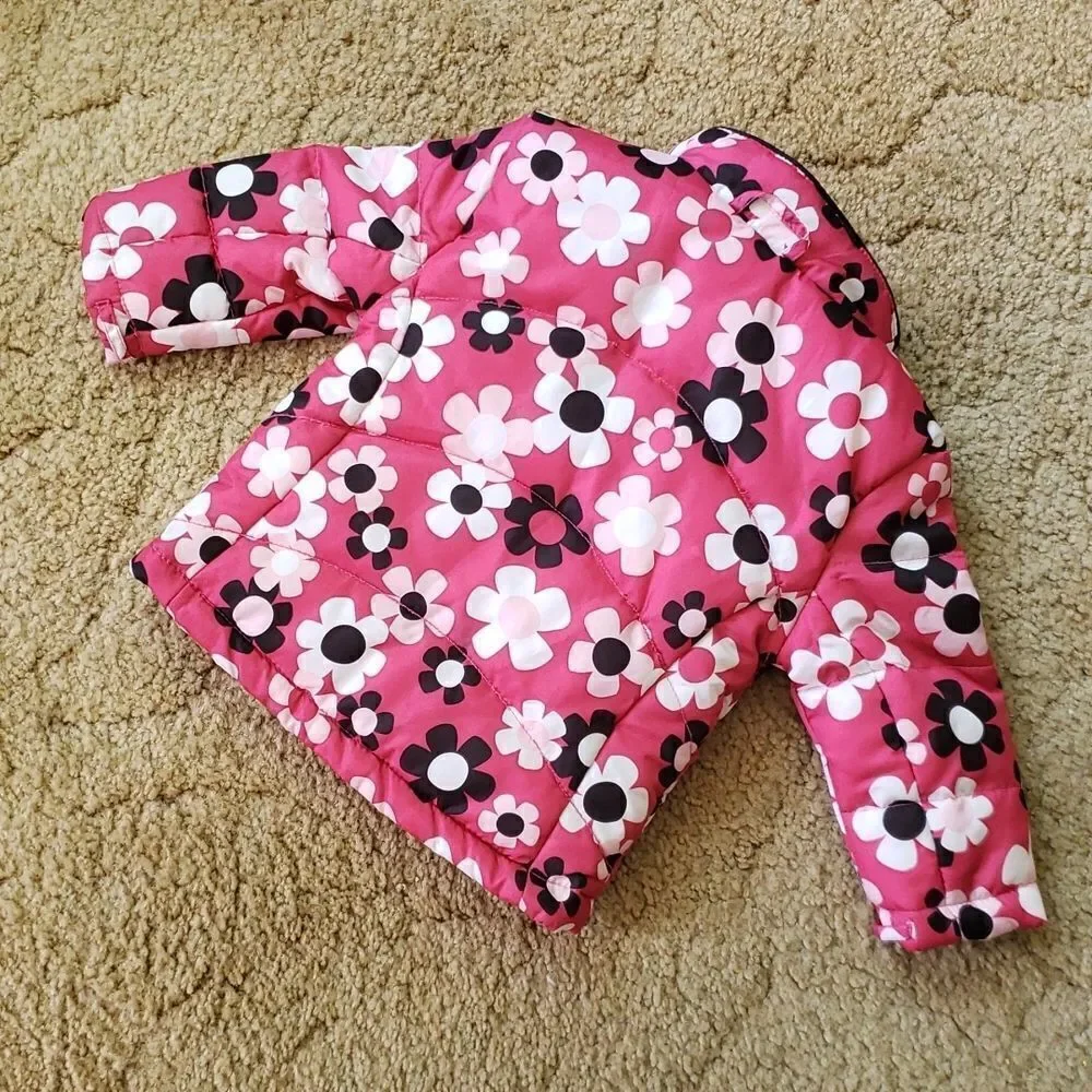 Healthtex Winter Coat Jacket - Hot Pink with Pink White Black Flowers Sz 12M